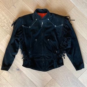 Harley Davidson Black Suede Fringed Jacket Women’s Size Large